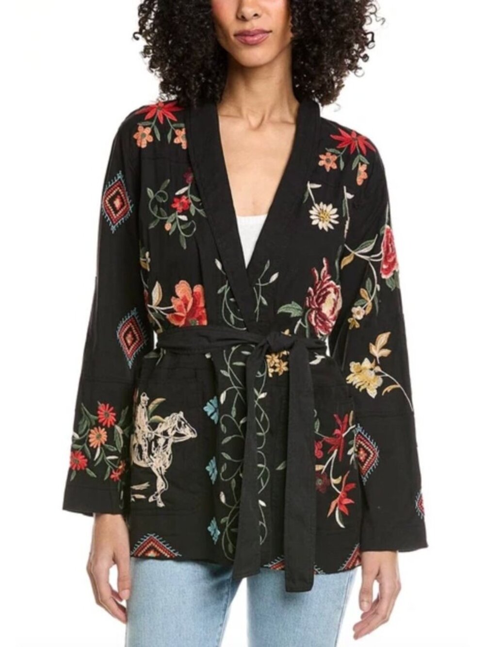 Johnny Was Belted Jacket Sz Small Helena Black Western Horse Floral Embroidered